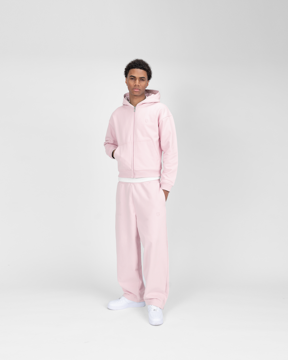 SUVENE SU ZIP JOGGER Pink – Unisex Relaxed Fit 530GSM French Terry Leg Opening Drawstring Premium Streetwear Basics