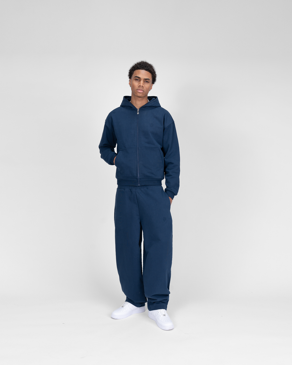 SUVENE SU ZIP JOGGER Navy Blue – Unisex Relaxed Fit 530GSM French Terry Leg Opening Drawstring Premium Streetwear Basics
